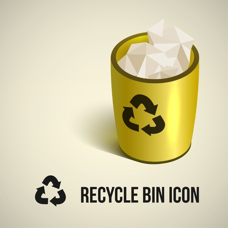 realistic yellow recycle bin icon. Vector illustration.のイラスト素材