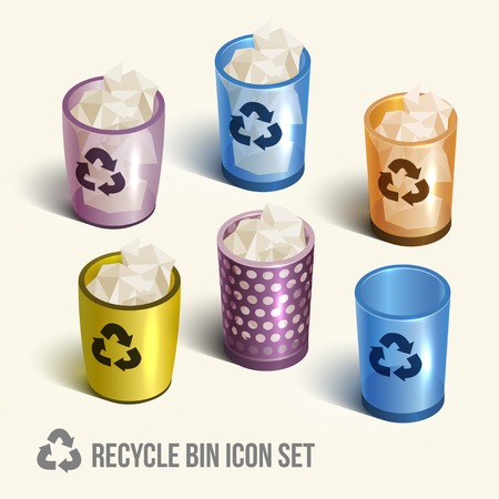 realistic recycle bin icons set. Vector illustration.のイラスト素材