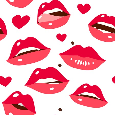 Sexy lips seamless pattern, cartoon flat style vector illustrationのイラスト素材
