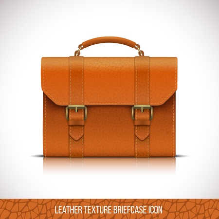 orange color leather briefcase icon, photo-realistic vector illustration Isolated in white background.のイラスト素材