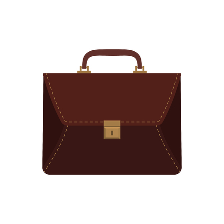 business briefcase, brown color, flat design style icon, isolatedのイラスト素材