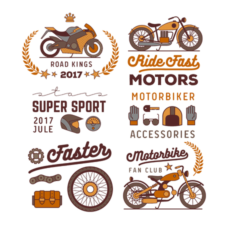 motorbike logos set, isolated vector illustration iconsのイラスト素材