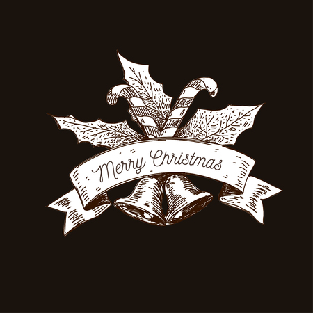 hand drawn christmas logo, doodle style vector illustrationのイラスト素材