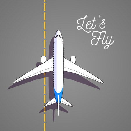 Vector airplane top view icon on runwayのイラスト素材