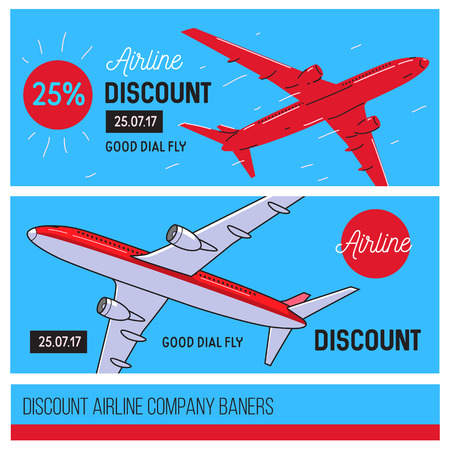 airline company banners, red color airplane, Vector illustration.のイラスト素材