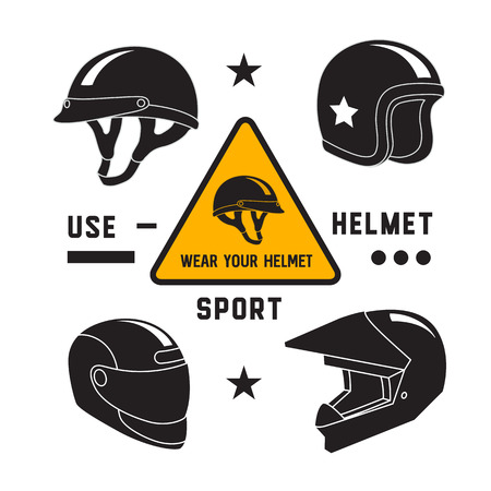 Motorcycle helmets icons set, isolated vectorのイラスト素材