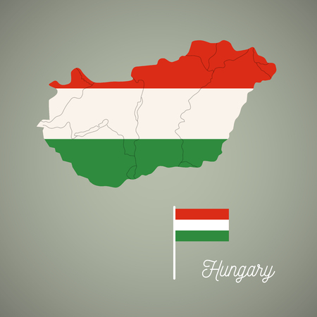 Map of Hungary with national flag. Vector iconのイラスト素材