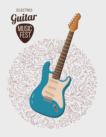 Electric guitar, flat design, rock music poster, isolated on white background. Vector illustration iconのイラスト素材