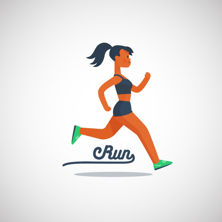 running girl character with ponytail hairstyle, vector illustration logo.のイラスト素材