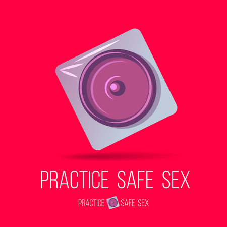 safe sex, pink color condom pack symbol on a pink background. vector icon.のイラスト素材
