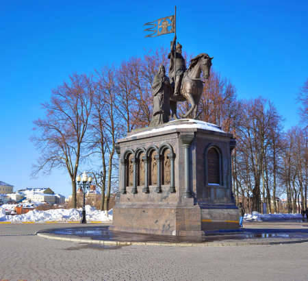 Gold ring of Russia. Monument to Prince Vladimir. Russia, the city of Vladimir, the winter of 2019.の写真素材