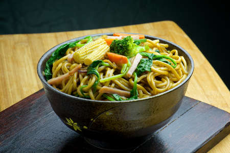 Chow mein (Chinese stir-fried noodles) in a bowlの写真素材