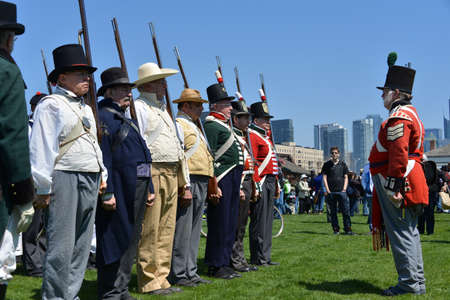 TORONTO - APRIL 27: Military re-enactment units in War of 1812 uniforms at Fort York National...