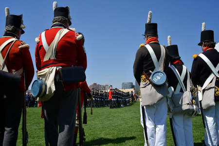 TORONTO - APRIL 27: Military re-enactment units in War of 1812 uniforms at Fort York National Historic Site, marks the 200th Anniversary of the Battle of York on April 27, 2013.のeditorial素材