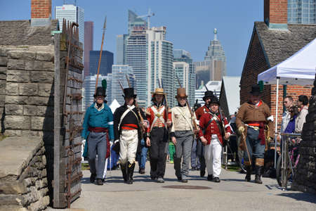 TORONTO - APRIL 27: Military re-enactment units in War of 1812 uniforms at Fort York National...