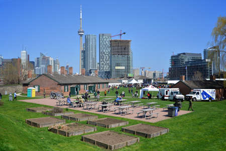 TORONTO - APRIL 27  Fort York National Historic Site with visitors on April 27, 2013 in Toronto, Canada  The fort was built over 200 years ago by the British to defend the settlement against newly independent United States のeditorial素材