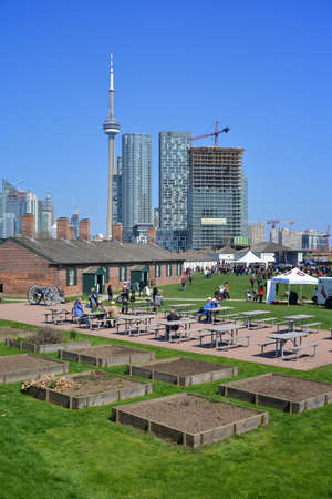 TORONTO - APRIL 27  Fort York National Historic Site with visitors on April 27, 2013 in Toronto, Canada  The fort was built over 200 years ago by the British to defend the settlement against newly independent United States のeditorial素材