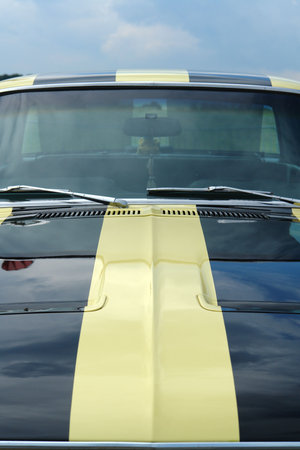 Black striped American muscle carの写真素材