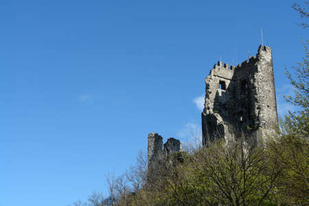 Old ruin against a clear blue skyの写真素材