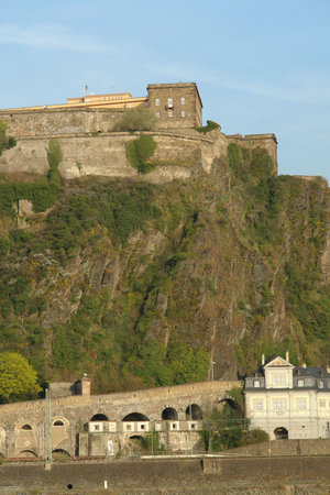 Fortress Ehrenbreitstein in on a mountain in Koblenz, Germanyの写真素材