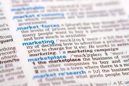 Close up of the word marketing out of the dictionaryの写真素材