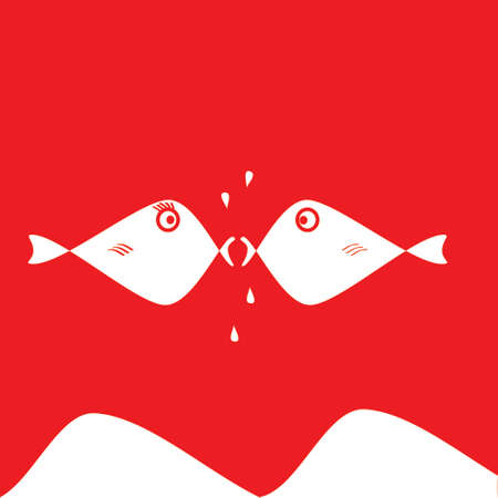 Two fish who are deeply in love and kissing each otherの写真素材