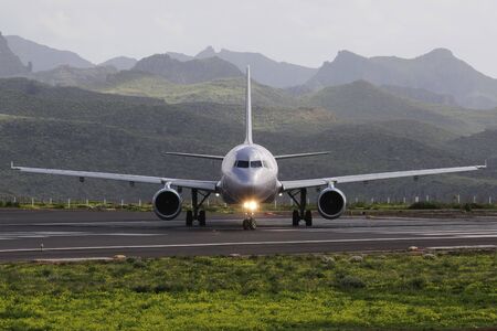 plane on runwayの写真素材