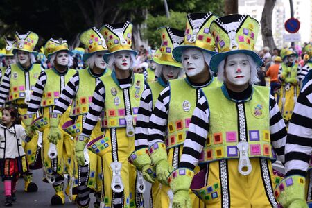 TENERIFE, FEBRUARY 17: Carnival groups and costumed characters, parade through the streets of the city. FEBRUARY 17, 2015, Tenerife (Canary Islands) Spain.のeditorial素材