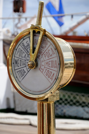 Instrument on the bridge of an old boat in communication with the engine roomの写真素材