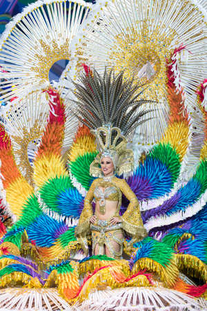 TENERIFE, FEBRUARY 3: Spectacular costumes worn by the queen candidates in the great Gala. FEBRUARY 3, 2016, Tenerife (Canary Islands) Spainのeditorial素材