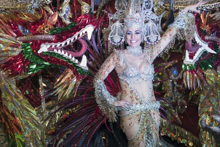 TENERIFE, FEBRUARY 25: Carnival groups and costumed characters, parade through the streets of the city. FEBRUARY 25, Tenerife (Canary Islands) Spain.のeditorial素材