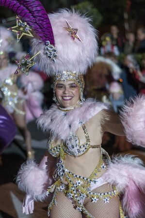 TENERIFE, FEBRUARY 25: Carnival groups and costumed characters, parade through the streets of the...