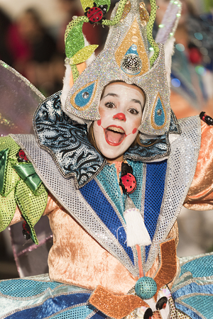 TENERIFE, FEBRUARY 25: Carnival groups and costumed characters, parade through the streets of the city. FEBRUARY 25, Tenerife (Canary Islands) Spain.のeditorial素材