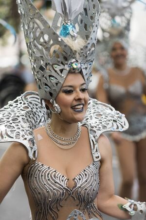 TENERIFE, FEBRUARY 28: Groups in the Carnival the Santa Cruz de Tenerife during different contests and grand parade of carnival groups FEBRUARY 28, 2017 Tenerife (Canary Islands) Spainのeditorial素材