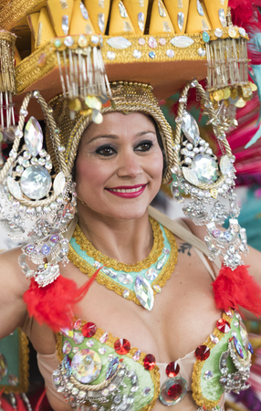TENERIFE, FEBRUARY 28: Groups in the Carnival the Santa Cruz de Tenerife during different contests and grand parade of carnival groups FEBRUARY 28, 2017 Tenerife (Canary Islands) Spainのeditorial素材