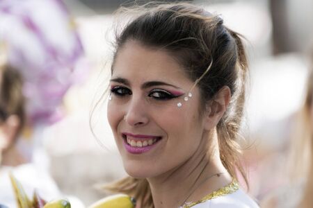TENERIFE, MARCH 05: Carnival of day, the groups meet with the  people. fun and colorful in the...