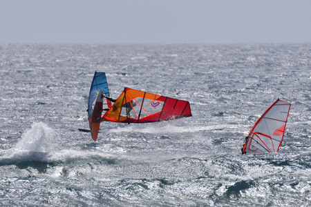 TENERIFE, SPAIN-AUGUST 11, 2017: PWA World Cup windsurfing, El Medano, August 11, 2017のeditorial素材
