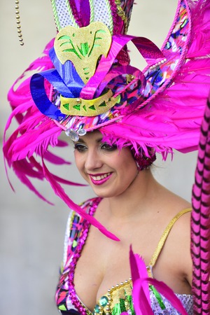 TENERIFE, FEBRUARY 13: Group in The Carnival in Santa Cruz de Tenerife, during different contests of...
