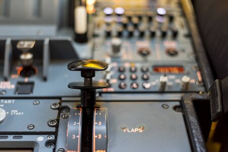 Cockpit of a passenger plane. View from the cockpit during the flight of a passenger aircraft.の写真素材
