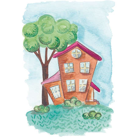 Hand drawing watercolor illustration of a fairy-tale house.の写真素材