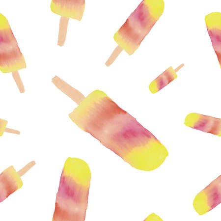 Ice cream pattern. Watercolor seamless backdrop, multicolored ice cream, hand-drawn, isolated on...