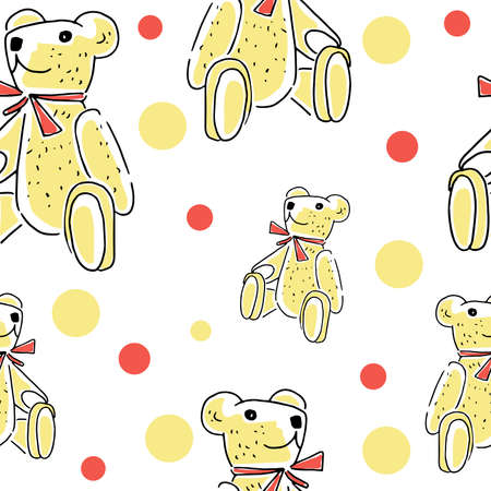 Teddy bear pattern. Seamless background drawn by hands doodle toy bear. Vector pattern on a transparent backgroundのイラスト素材