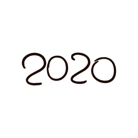 Hand drawn simple doodle lettering 2020. Vector, isolated on white background.