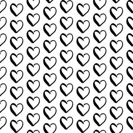 Hearts doodle pattern. Hand-drawn black hearts on white background. Seamless vector backdrop. Black...