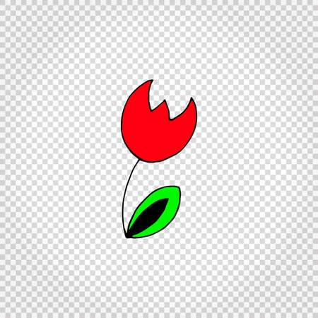 Red tulip. Simple hand drawn vectior illustration. Flower iconのイラスト素材