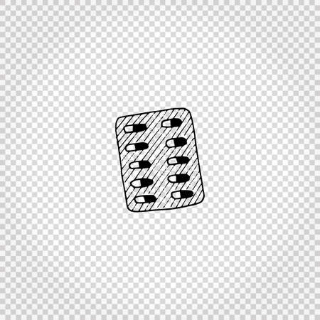 Medical doodle objects. Simple hand drawn drugs and tablets. Vector illustration.のイラスト素材