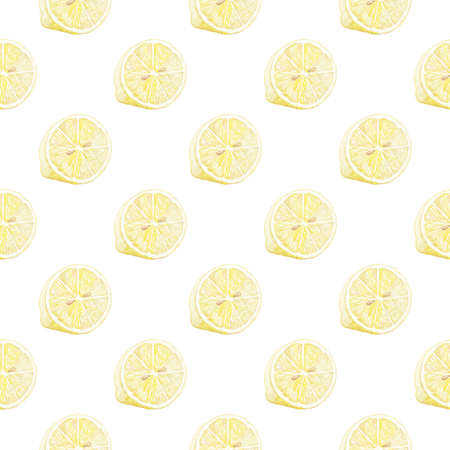 Lemon pattern. Hand drawn watercolor lemons on white backdrop. Seamless background.