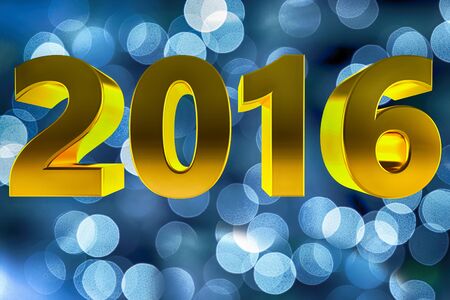 3D text New Year 2016 on out of focus blue lights blurred backgroundの写真素材