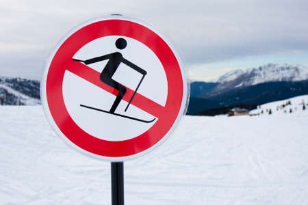 Banned forbidden sign symbol skiing dangerの写真素材