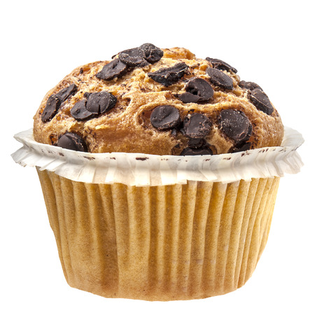 Delicious chocolate muffin cupcake isolated on whiteの写真素材